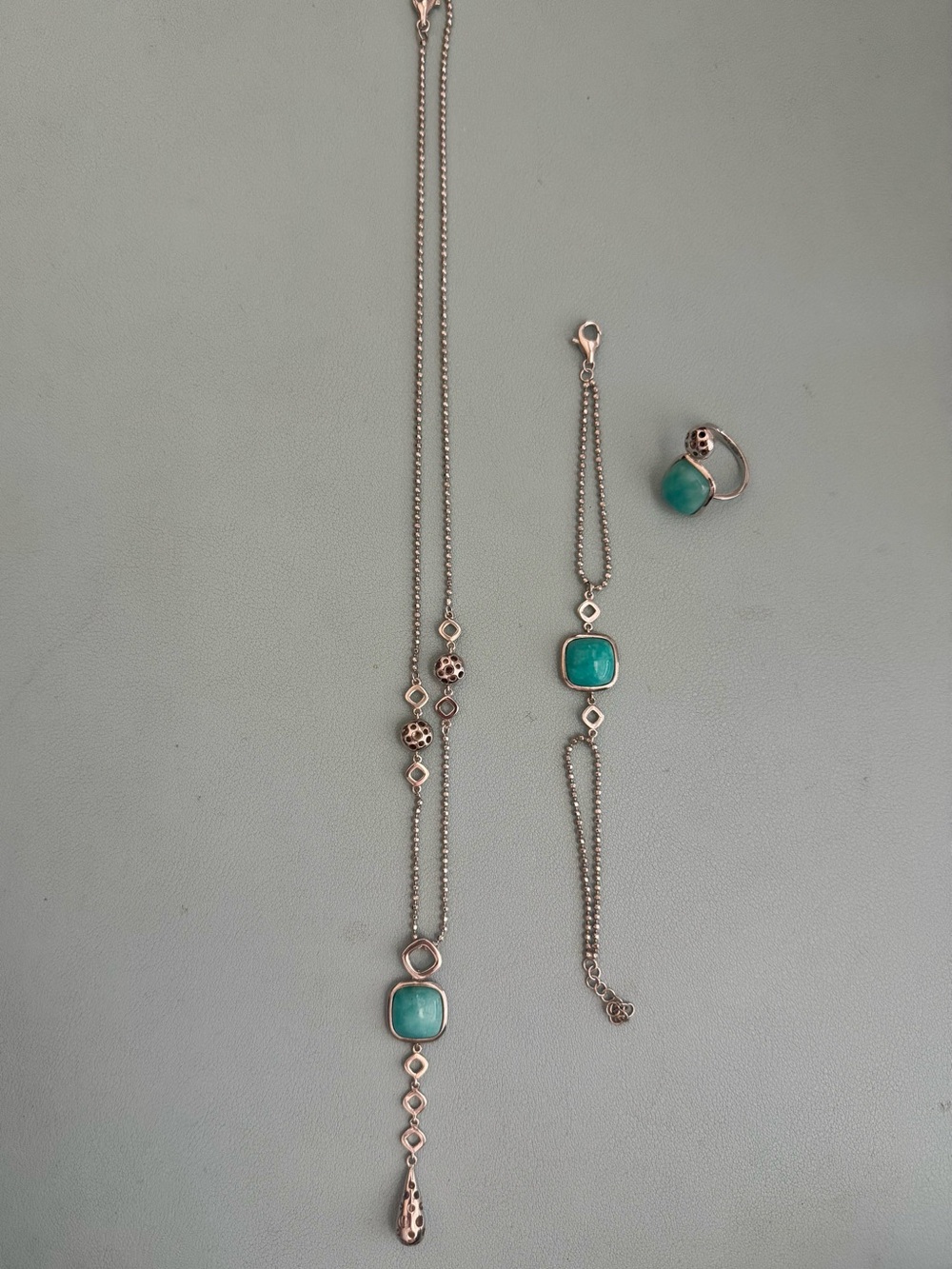 Turquoise Stone Silver-Tone Necklace, Bracelet & Ring Set
